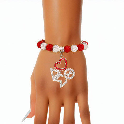 PinktownUSA - DST Red White Bling Sorority Charm Bracelet: Red and White / Rhodium / Stretch to Fit