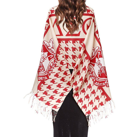 PinktownUSA - DST Sorority Crimson Cream Houndstooth Shawl Scarf: Color: Red and White / Plating: Multi Tone / Size: 74 x 28 inches