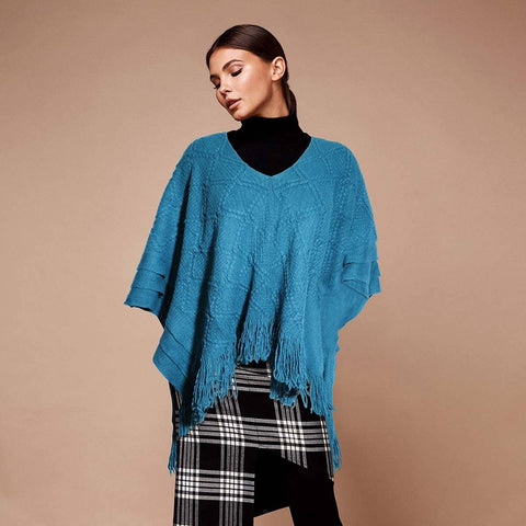 PinktownUSA - Teal Crochet Poncho