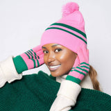 PinktownUSA - Pink Two Stripe Green Beanie