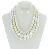 SP Sophia Collection - Multi-Strand Pearl Bead Necklace Earring Set : Green