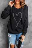 Suhkasana - Black Rhinestone Heart Pattern Valentines Fashion Sweatshirt: Size: S