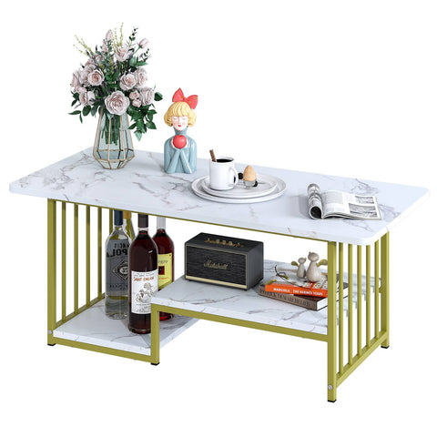 Three Star IM/EX Inc. - 39X19X16 WHT & GOLD 3 LEVEL COFFEE TABLE