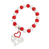 PinktownUSA - DST Red White Bling Sorority Charm Bracelet: Red and White / Rhodium / Stretch to Fit