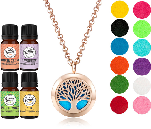 Wild Essentials - Rose Gold Tree of Life with 4 oils Necklace