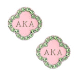 PinktownUSA - Pink Green Sorority Studs: Pink and Green / Rhodium / 1 x 1 inches
