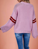 Suhkasana - Pink Heart Contrast Knit Sweater Womens Valentine Pullover Size: L