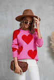 Suhkasana - Valentine Heart Knit Sweater Pink Red Pullover Size: L