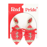 SP Sophia Collection - Gameday Football with Bow Crystal Beaded Dangle Earrings: Purple Yellow
