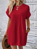 Suhkasana - Relaxed Fit Cotton Short Sleeve Pocket Dress for Summer: Size: XL