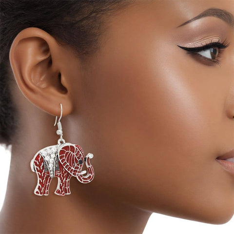PinktownUSA - DST Red Elephant Rhinestone Fish Hook Earrings