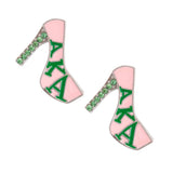 PinktownUSA - Pink Green Platform Studs: Pink and Green / Rhodium / 1.2 x 1.25 inches