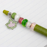 PinktownUSA - AKA Sorority Bling Bead and Ivy Charm Green Pen: Pink and Green / Rhodium / 5.65 inches