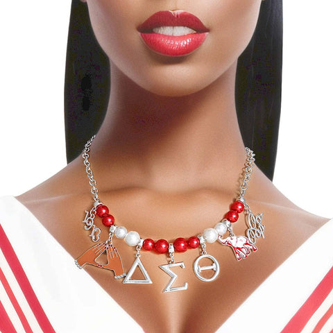 PinktownUSA - Red White Pearl Delta Necklace: Red and White / Pearl / 17 + 3 inches