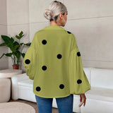 Suhkasana - Polka Dot Lantern Sleeve Blouse with Half Button Collar: Size: 2XL