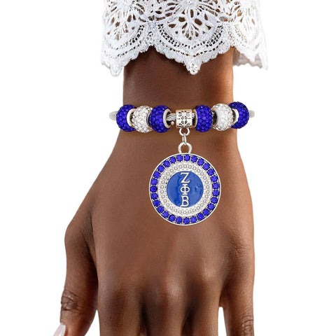 PinktownUSA - ZPB Greek Merch Bead and Charm Cable Bracelet: Color: Blue and White / Plating: Rhodium / Size: Adjustable