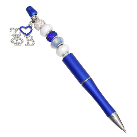 PinktownUSA - ZPB Sorority Bling Bead and Charm Blue Pen: Blue and White / Rhodium / 5.65 inches