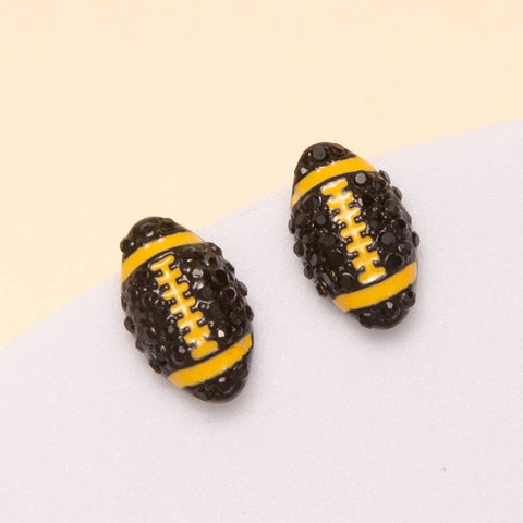 SP Sophia Collection - Gameday Two-Tone Rhinestone Pave Football Stud Earrings: Black