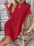 Suhkasana - Relaxed Fit Cotton Short Sleeve Pocket Dress for Summer: Size: XL