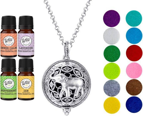 Wild Essentials - Elephant Diffuser Necklace with 4 Essential Oils