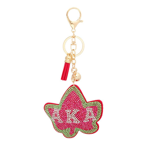 PinktownUSA - AKA Sorority Fuchsia Ivy Padded Keychain: Fuschia / Gold / 7 x 3.5 inches