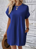 Suhkasana - Relaxed Fit Cotton Short Sleeve Pocket Dress for Summer: Size: XL
