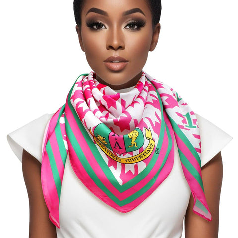 PinktownUSA - AKA Sorority Houndstooth Square Scarf for Women: Pink and Green / Multi Tone / 35.5 inches