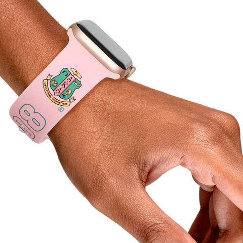 PinktownUSA - AKA Sorority Pink 1908 Watch Band Strap Women: Pink and Green / Rhodium / Adjustable