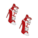 PinktownUSA - Red White Delta Heel Studs: Red and White / Rhodium / 1.5 x .85 inches