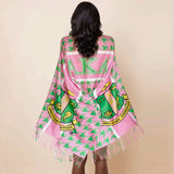 PinktownUSA - AKA Pink Green Houndstooth Fashion Shawl Scarf: Pink and Green / Multi Tone / 74 x 28 inches