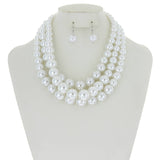 SP Sophia Collection - Multi-Strand Pearl Bead Necklace Earring Set : Fuchsia