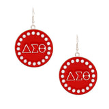 PinktownUSA - DST Sorority Round Red Fish Hook Earrings: Red and White / Rhodium / 2.25 x 1.65 inches