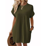 Suhkasana - Relaxed Fit Cotton Short Sleeve Pocket Dress for Summer: Size: XL