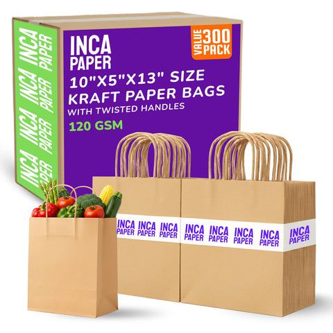 INCA PAPER - (10 pc) 10" x 5" x 13" Kraft Paper Bags