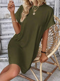 Suhkasana - Relaxed Fit Cotton Short Sleeve Pocket Dress for Summer: Size: XL
