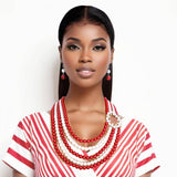 PinktownUSA - Necklace Red White Pearl Delta Set for Women: Red and White / Rhodium / 20 + 4 inches