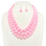 SP Sophia Collection - Multi-Strand Pearl Bead Necklace Earring Set : Fuchsia