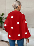 Suhkasana - Polka Dot Lantern Sleeve Blouse with Half Button Collar: Size: M