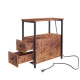 Three Star IM/EX Inc. - 24X12X24 BROWN SIDE TABLE W/ DRAWERS & ELEC. OUTLETS