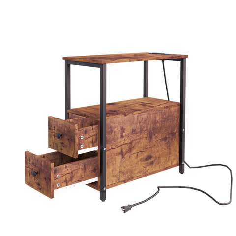 Three Star IM/EX Inc. - 24X12X24 BROWN SIDE TABLE W/ DRAWERS & ELEC. OUTLETS