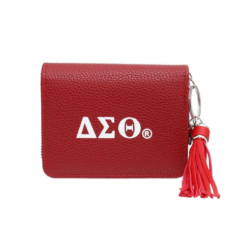 PinktownUSA DST Sorority Red Tassel Keychain Zipper Wallet: Color: Red / Plating: Faux Leather / Size: 4.55 x 1.5 x 3.75 inches