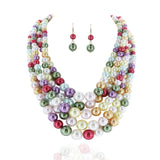 SP Sophia Collection - Chunky 5 Strand Pearl Necklace & Earring Set: Mixed