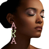 PinktownUSA - Dangle Pink Green Large AKA Earrings for Women: Pink and Green / Rhodium / 3.25 x .75 inches