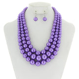 SP Sophia Collection - Multi-Strand Pearl Bead Necklace Earring Set : Black & Gold