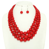 SP Sophia Collection - Multi-Strand Pearl Bead Necklace Earring Set : Fuchsia