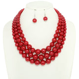 SP Sophia Collection - Multi-Strand Pearl Bead Necklace Earring Set : Black & Gold
