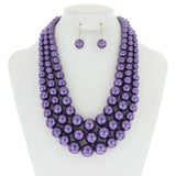 SP Sophia Collection - Multi-Strand Pearl Bead Necklace Earring Set : Black & Gold