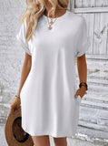 Suhkasana - Relaxed Fit Cotton Short Sleeve Pocket Dress for Summer: Size: XL