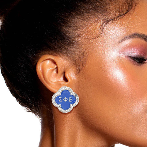 PinktownUSA - Blue Sorority Studs: Blue / Rhodium / 1 x 1 inches