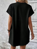 Suhkasana - Relaxed Fit Cotton Short Sleeve Pocket Dress for Summer: Size: XL